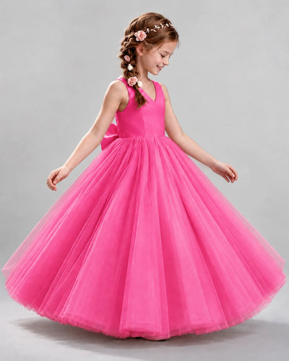 Hot Pink Ball Gown Flower Girl Dresses Side
