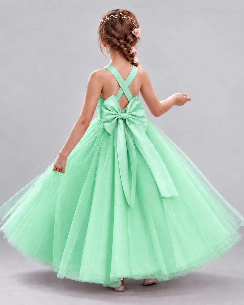 Mint Green Ball Gown Flower Girl Dresses Back