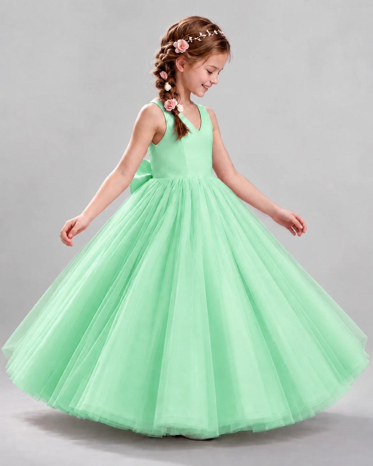 Mint Green Ball Gown Flower Girl Dresses Side