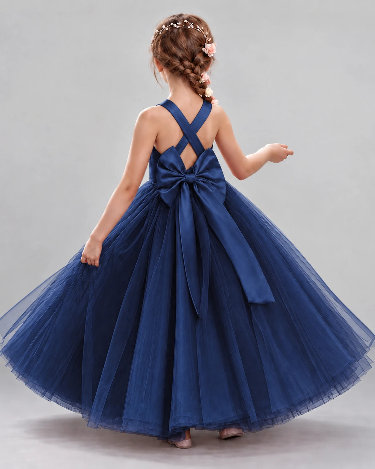 Navy Blue Ball Gown Flower Girl Dresses Back