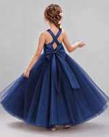 Navy Blue Ball Gown Flower Girl Dresses Back