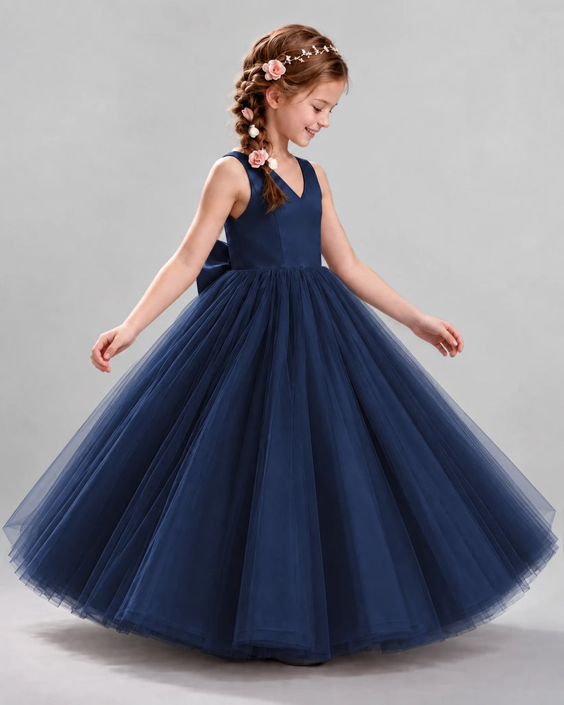 Navy Blue Ball Gown Flower Girl Dresses Side