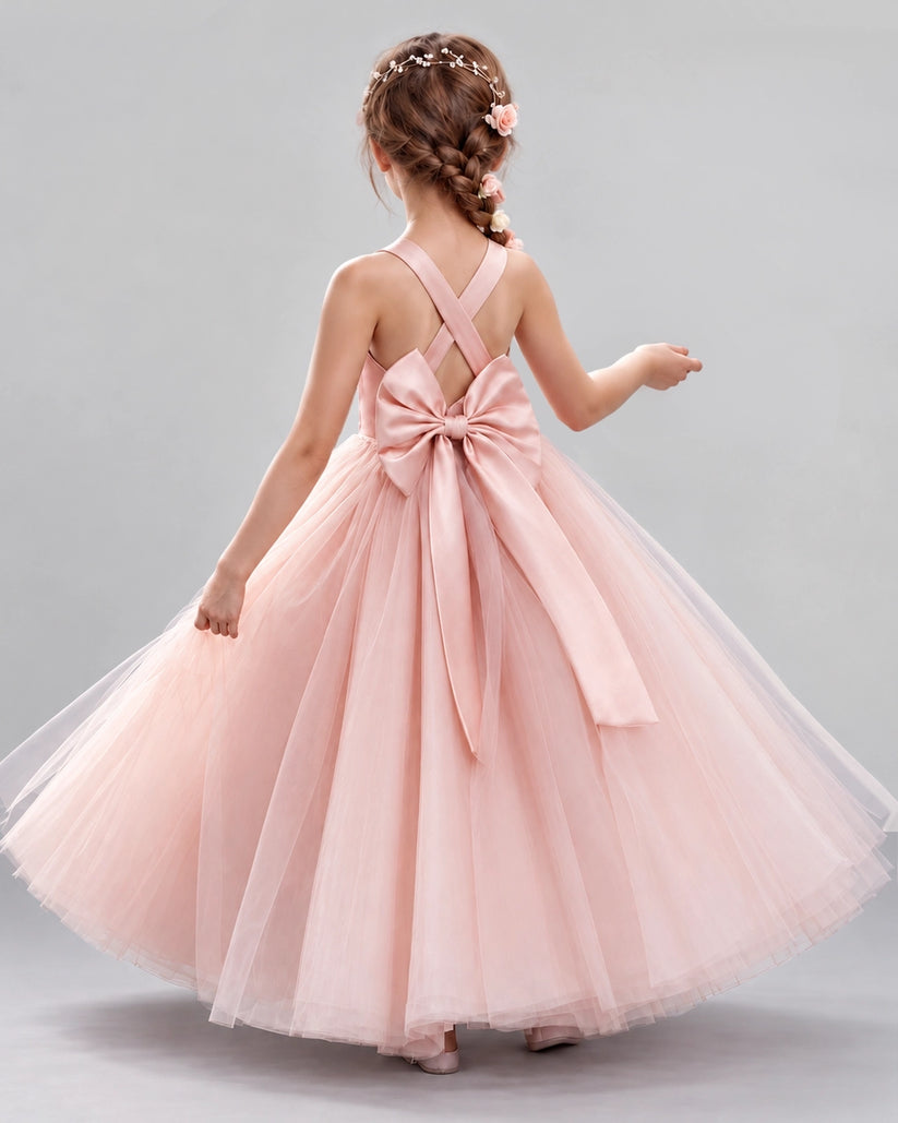 Pink Ball Gown Flower Girl Dresses Back