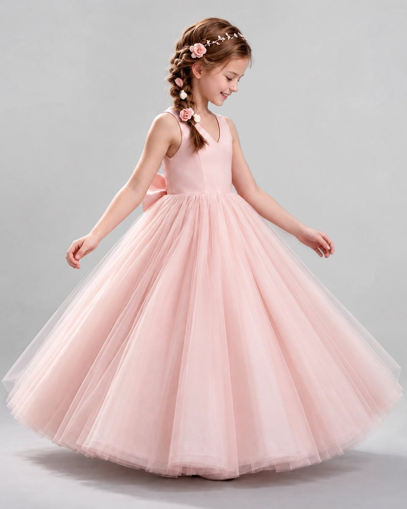 Pink Ball Gown Flower Girl Dresses Side