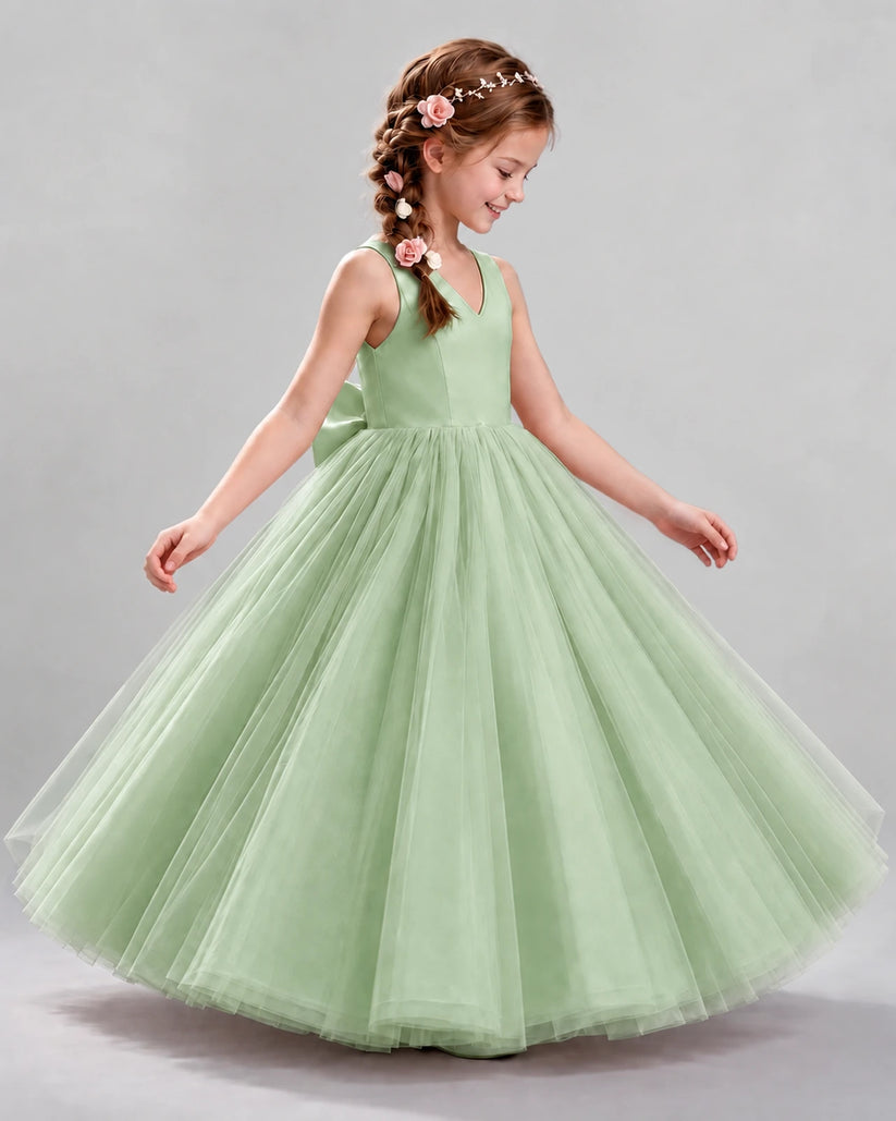 Sage Green Ball Gown Flower Girl Dresses Side