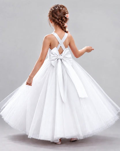 White Ball Gown Flower Girl Dresses Back
