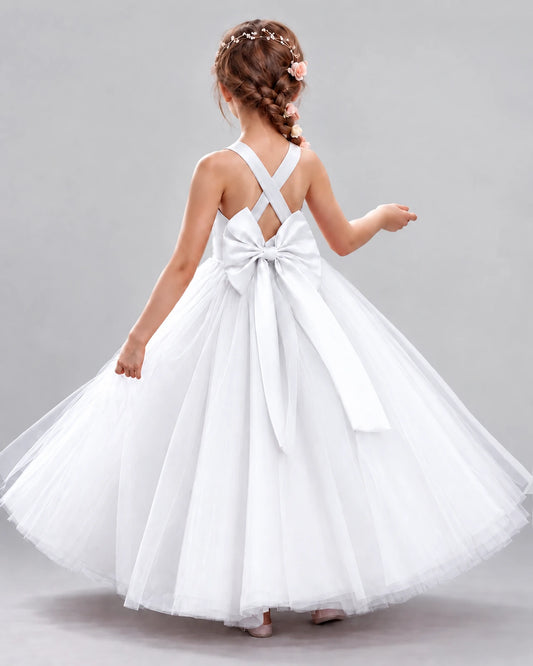 White Ball Gown Flower Girl Dresses Back