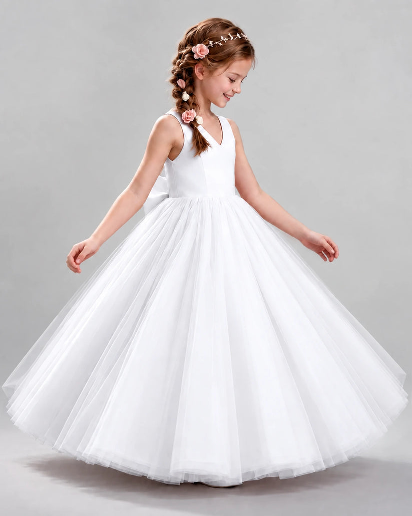 White Ball Gown Flower Girl Dresses Side
