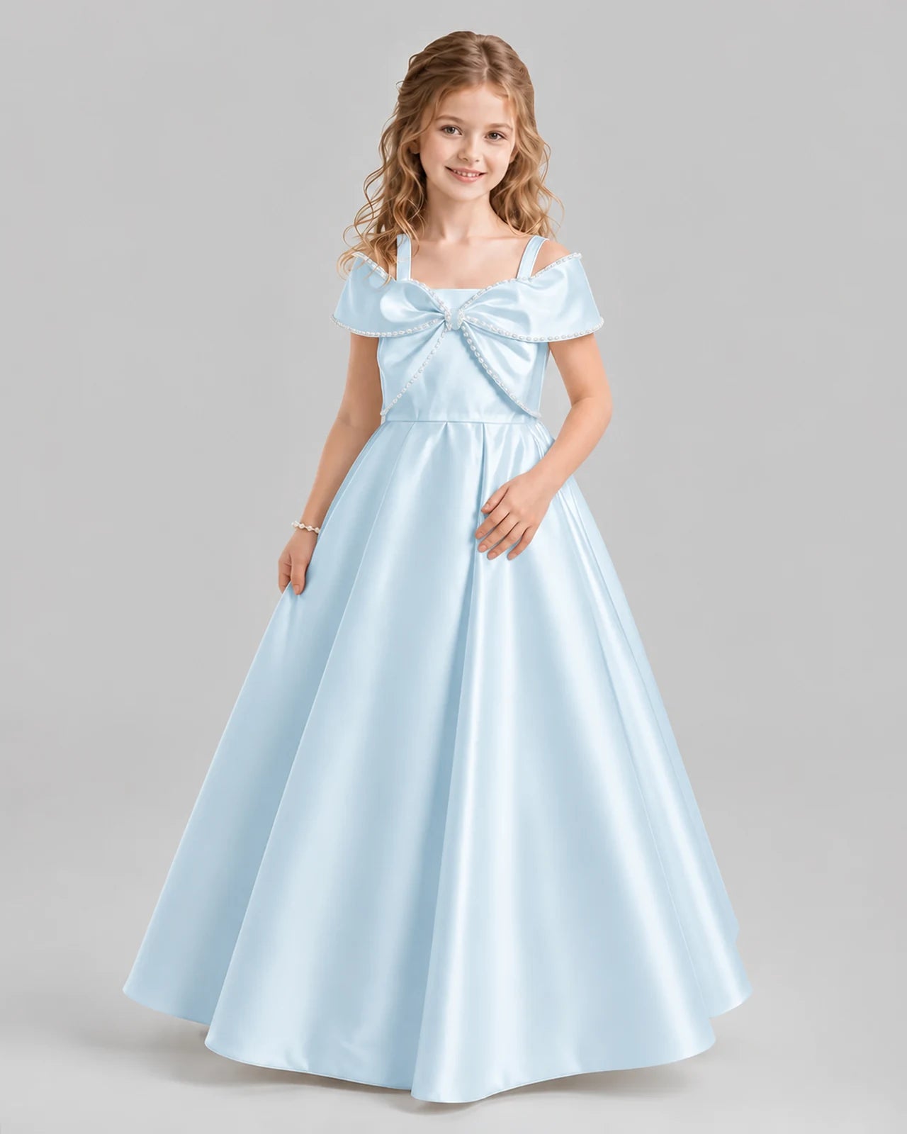 Baby Blue A-line Girls Formal Dresses Pose