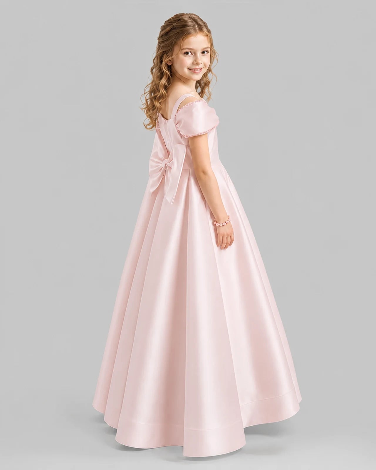 Blush Pink A-line Girls Formal Dresses Back