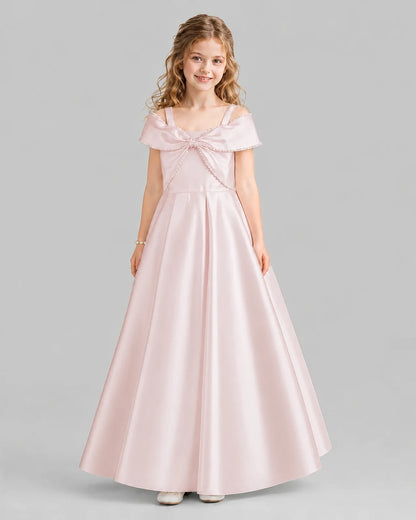 Blush Pink A-line Girls Formal Dresses Front