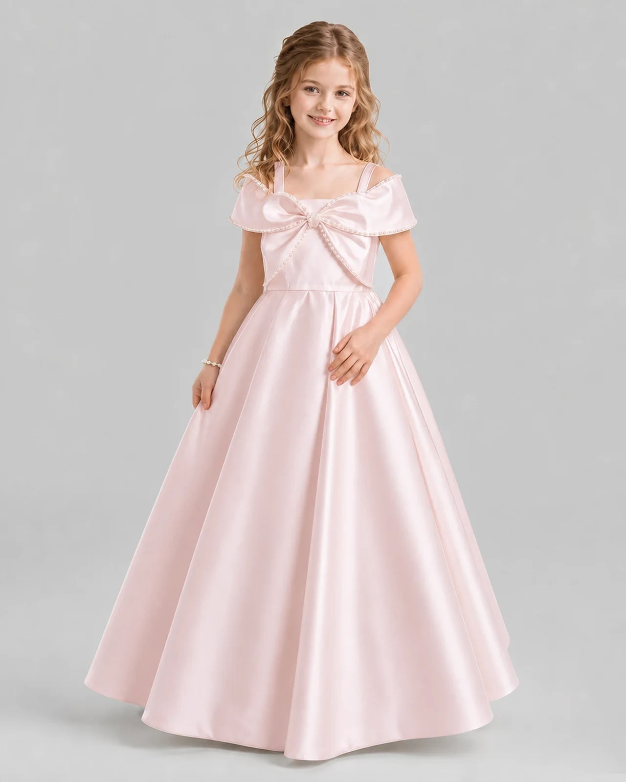 Blush Pink A-line Girls Formal Dresses Pose