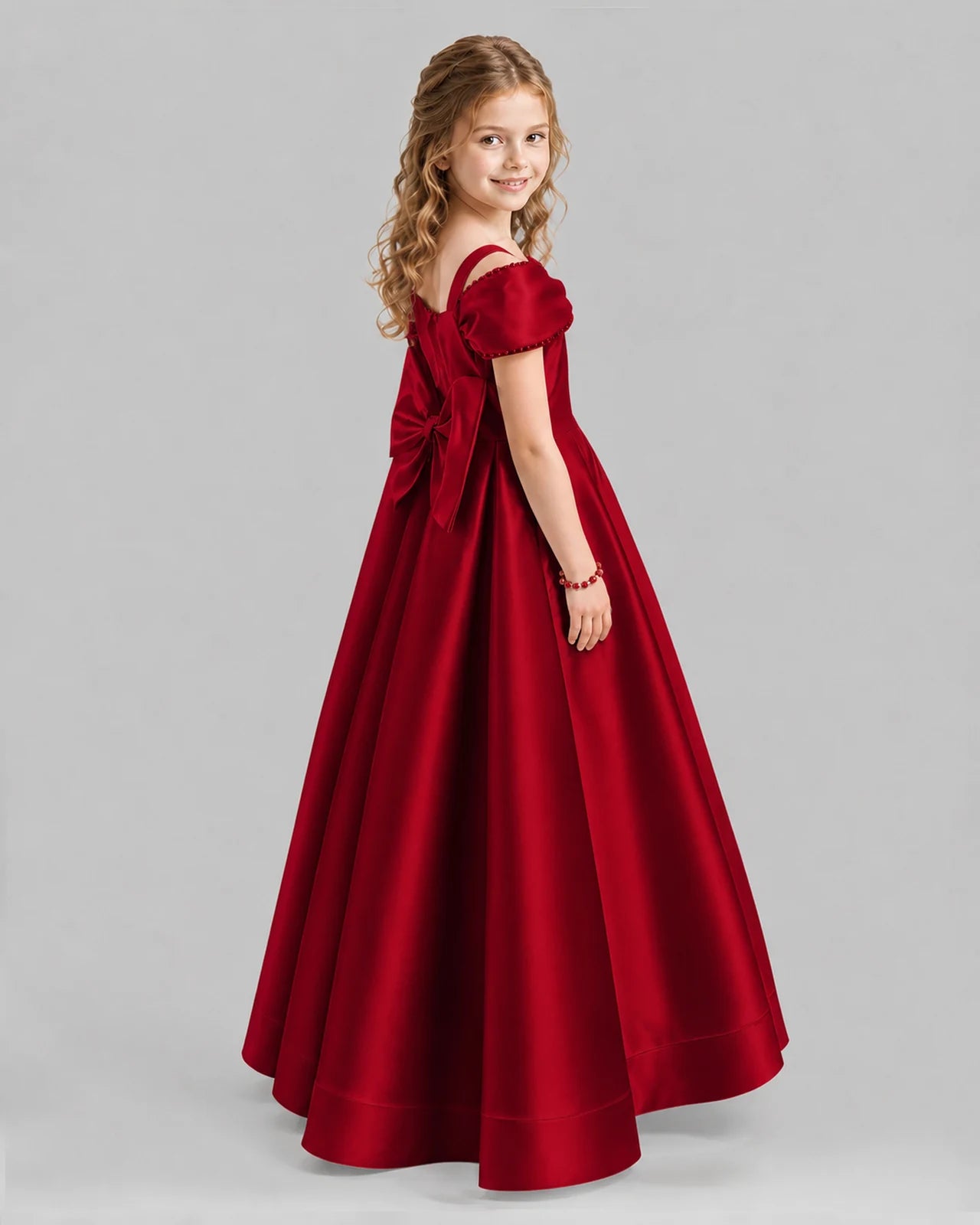 Burgundy A-line Girls Formal Dresses Back