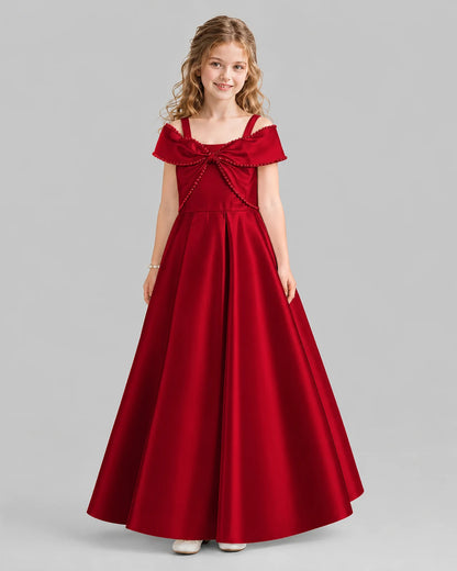 Burgundy A-line Girls Formal Dresses Front
