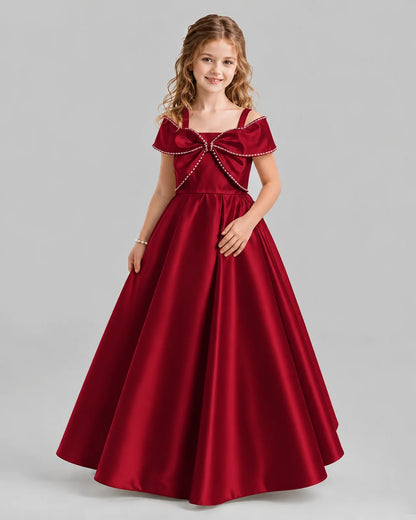 Burgundy A-line Girls Formal Dresses Pose