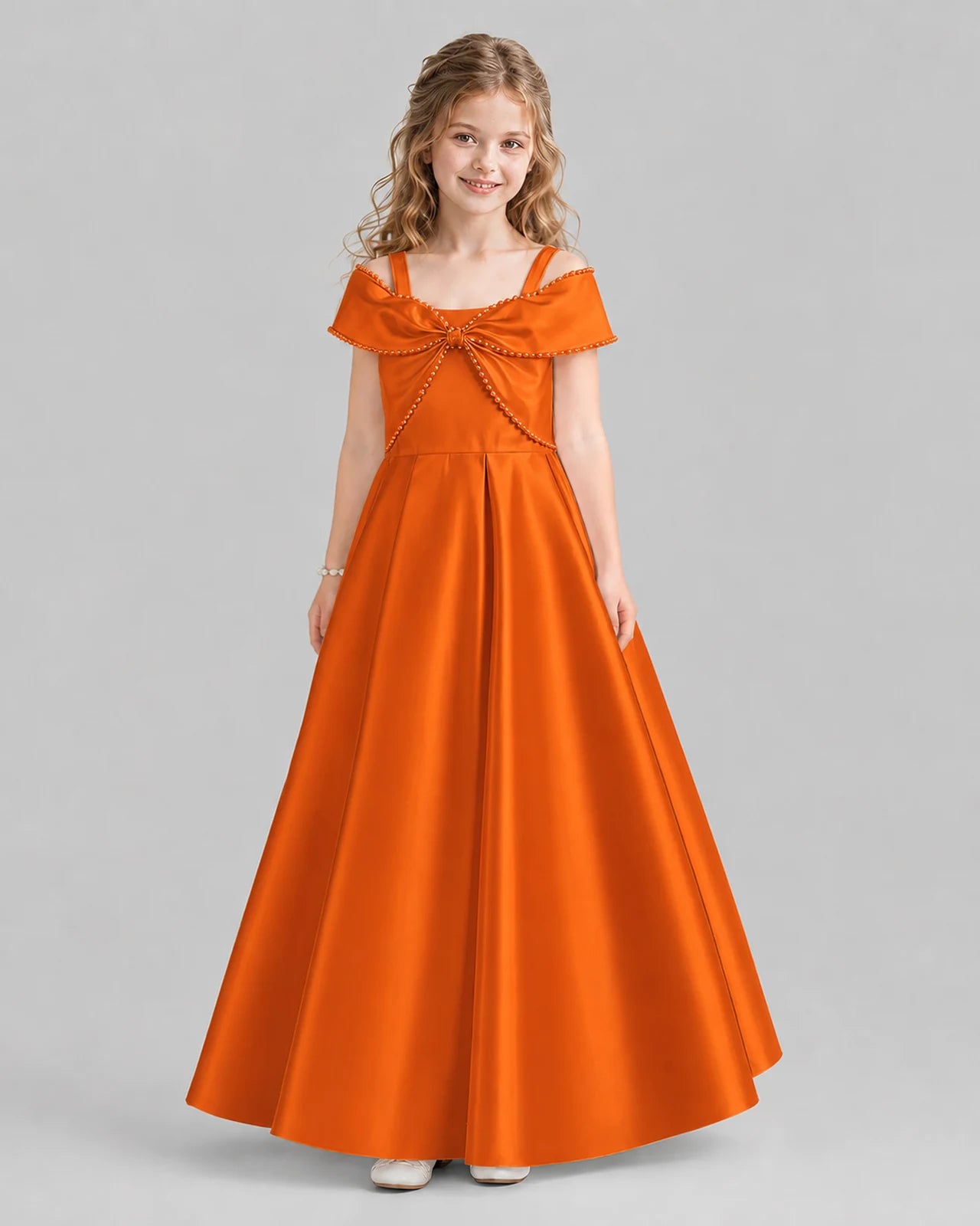 Burnt Orange A-line Girls Formal Dresses Front