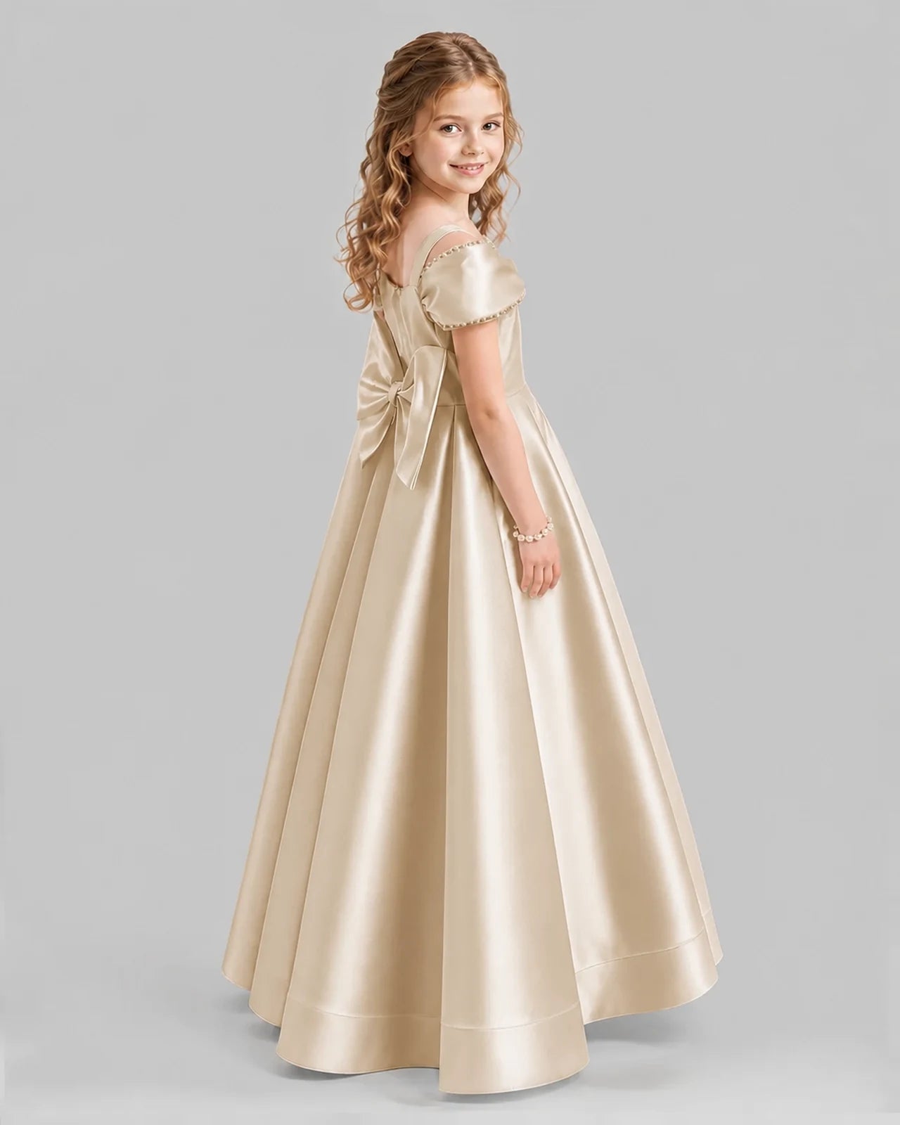 Champagne A-line Girls Formal Dresses Back