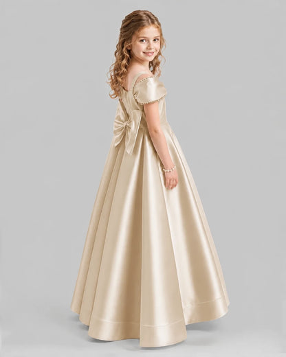 Champagne A-line Girls Formal Dresses Back