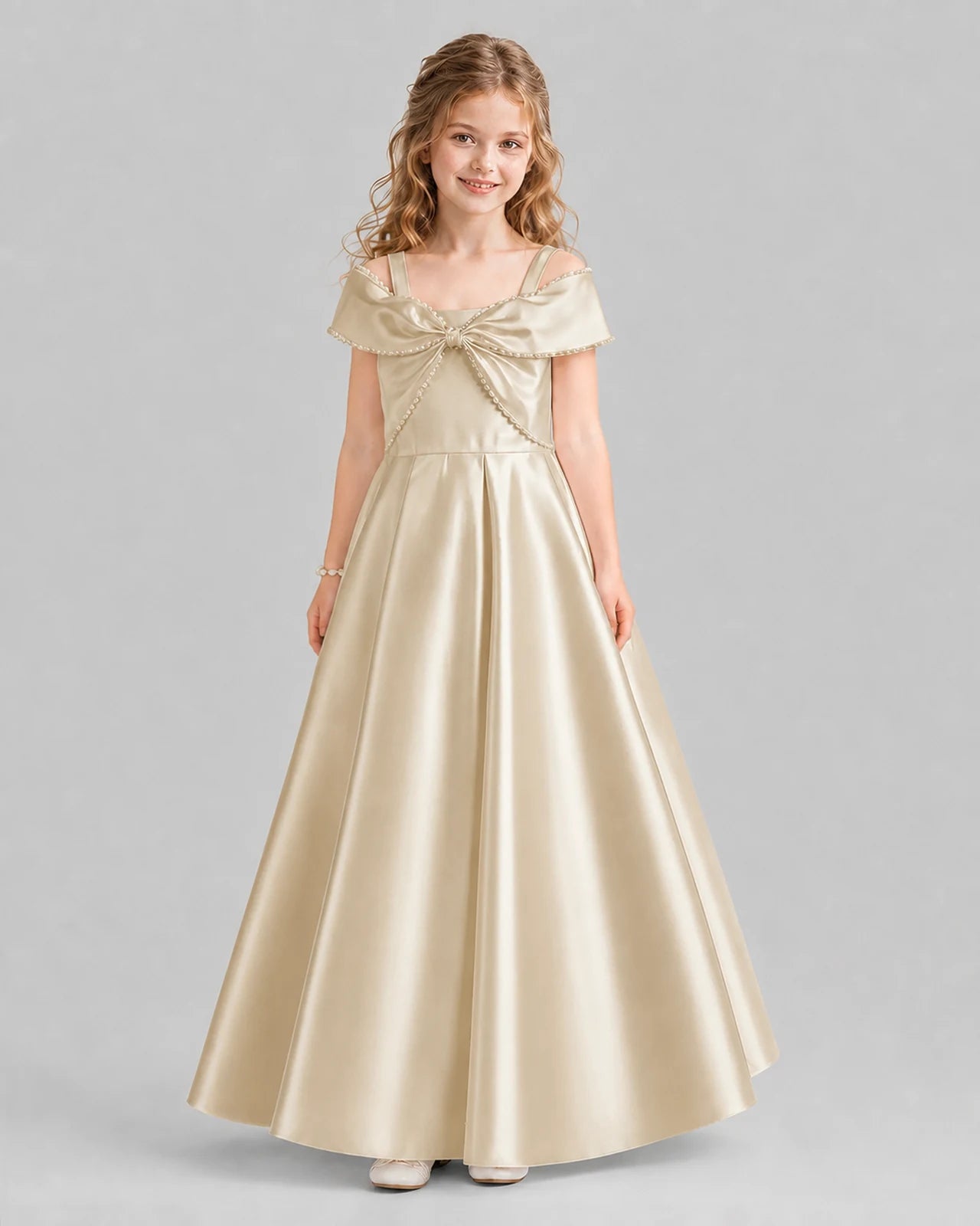 Champagne A-line Girls Formal Dresses Front
