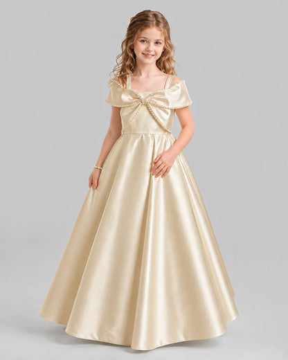 Champagne A-line Girls Formal Dresses Pose