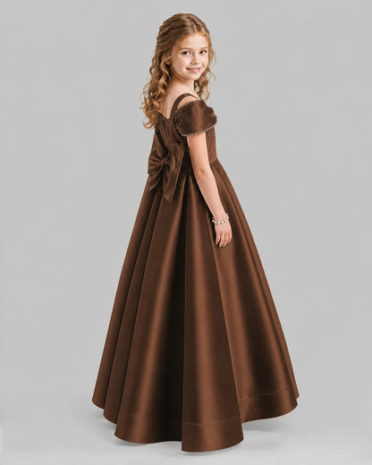 Chocolate A-line Girls Formal Dresses Back