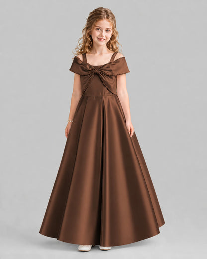 Chocolate A-line Girls Formal Dresses Front