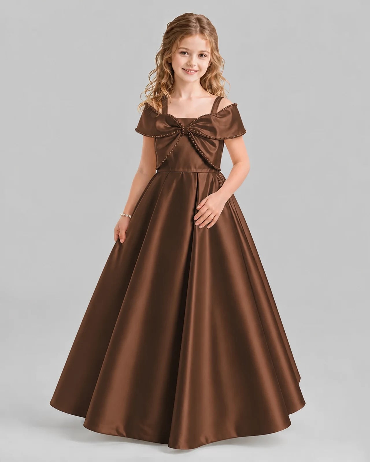 Chocolate A-line Girls Formal Dresses Pose