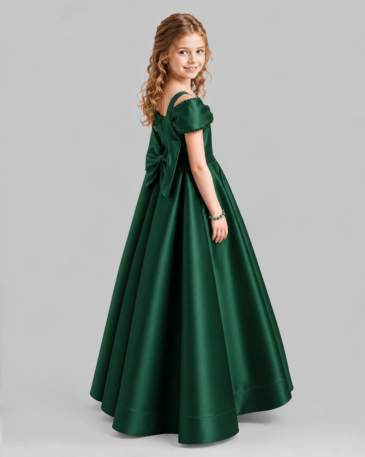 Dark Green A-line Girls Formal Dresses Back