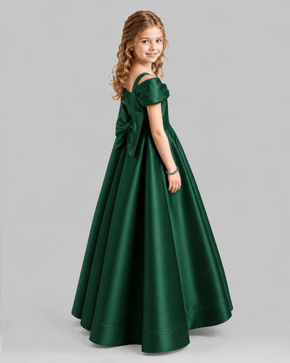 Dark Green A-line Girls Formal Dresses Back