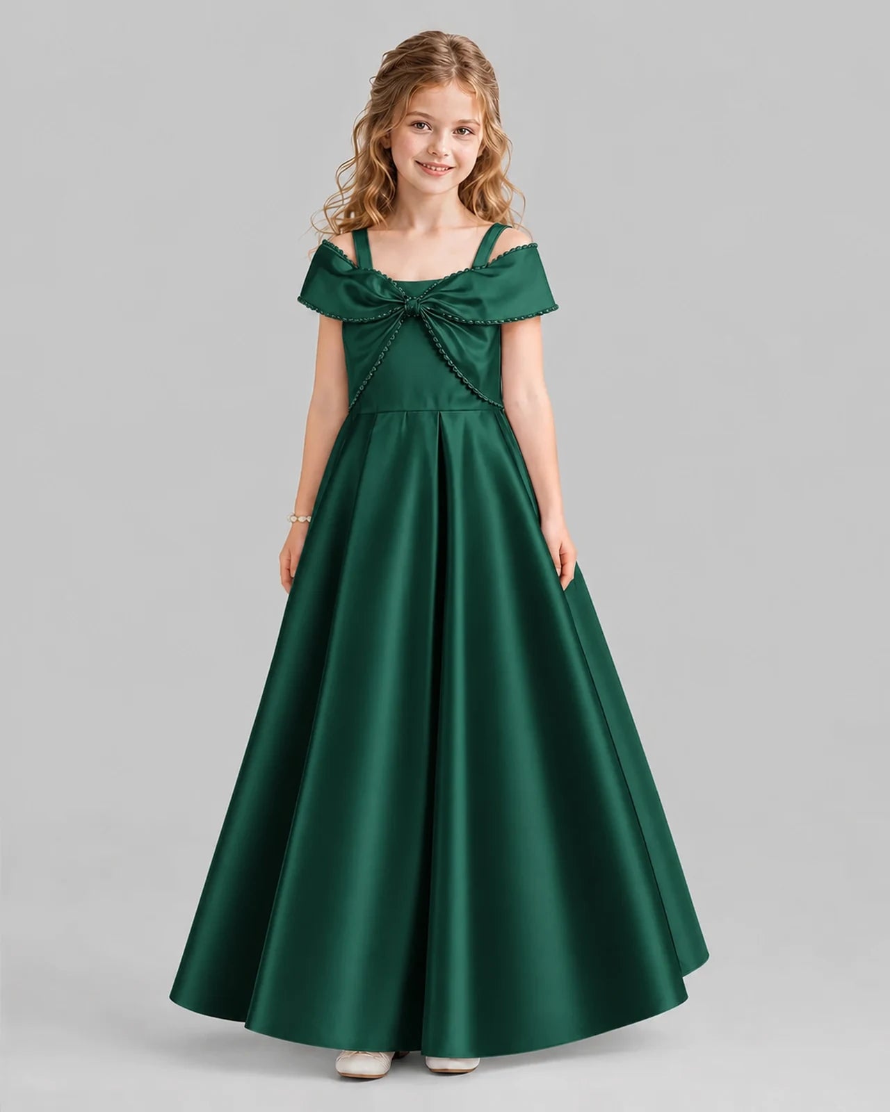 Dark Green A-line Girls Formal Dresses Front