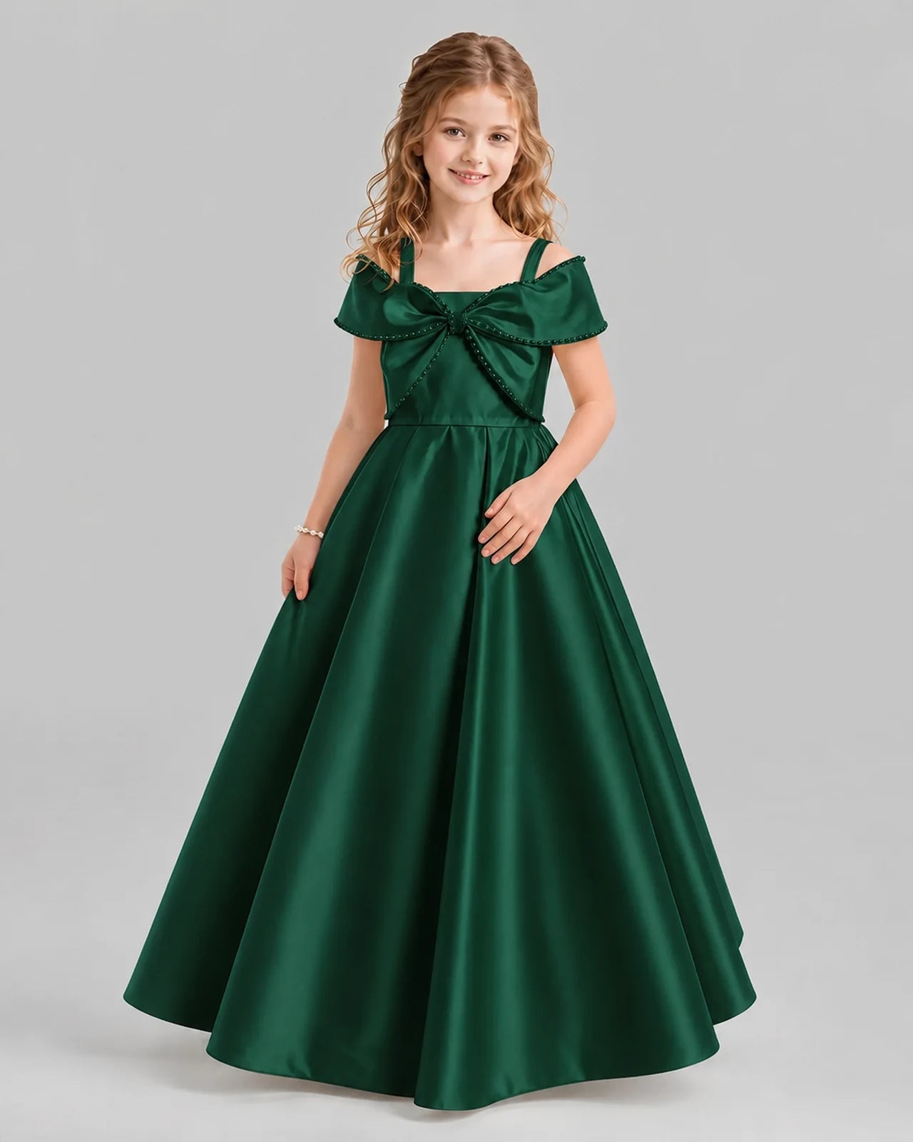 Dark Green A-line Girls Formal Dresses Pose