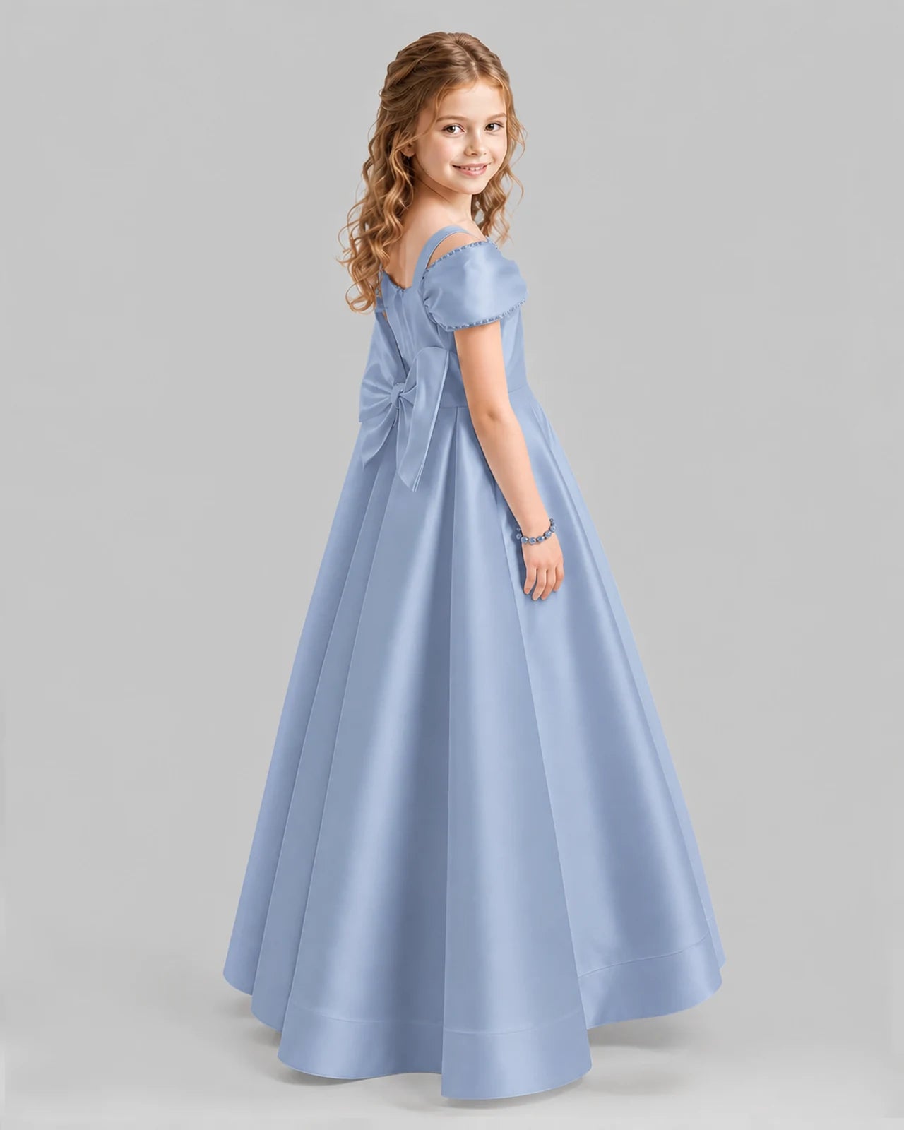 Dusty Blue A-line Girls Formal Dresses Back