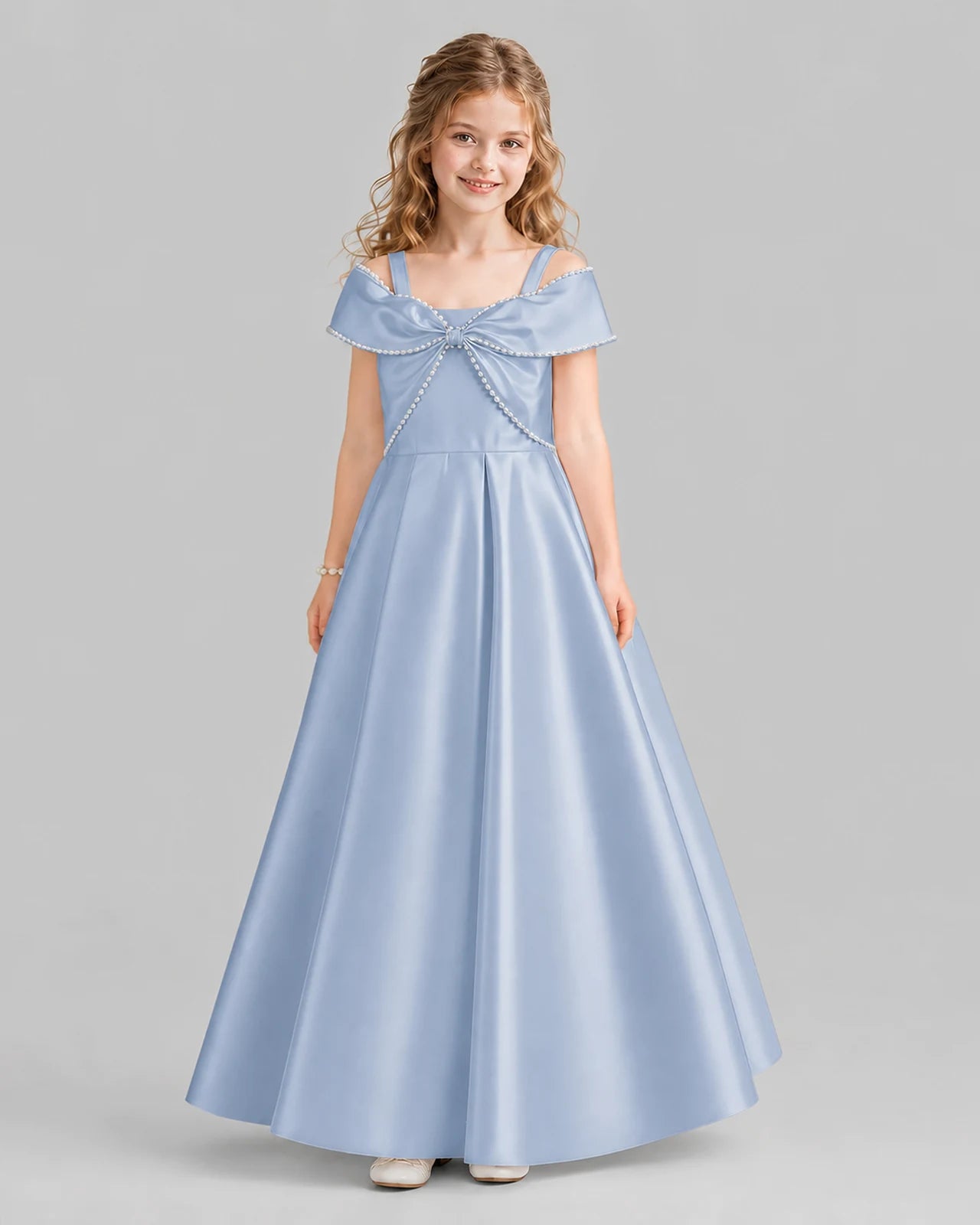 Dusty Blue A-line Girls Formal Dresses Front