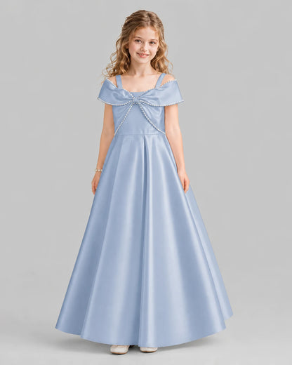 Dusty Blue A-line Girls Formal Dresses Front