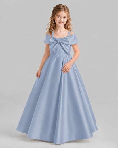 Dusty Blue A-line Girls Formal Dresses Pose