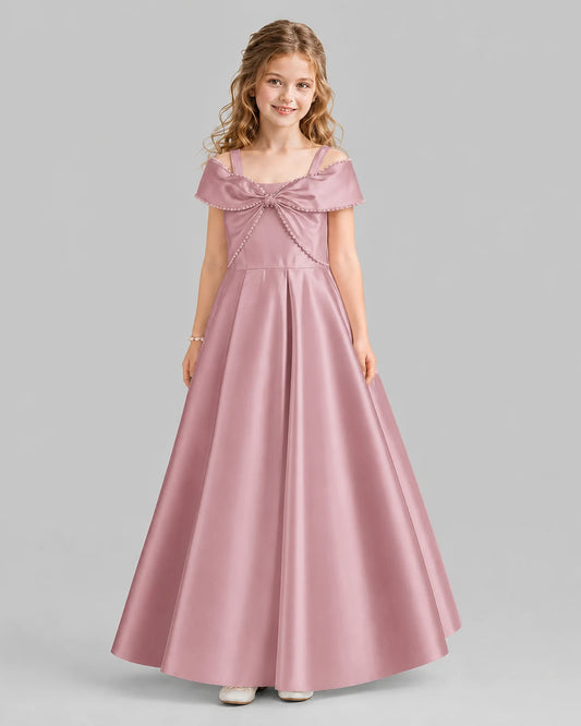 Dusty Rose A-line Girls Formal Dresses Front