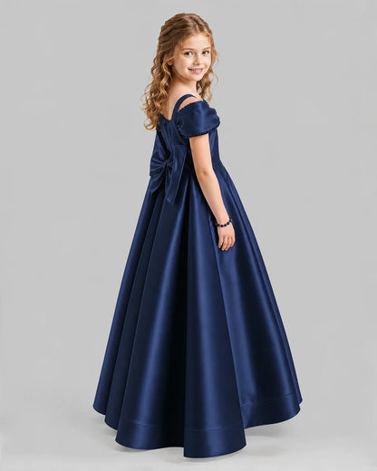 Navy Blue A-line Girls Formal Dresses Back