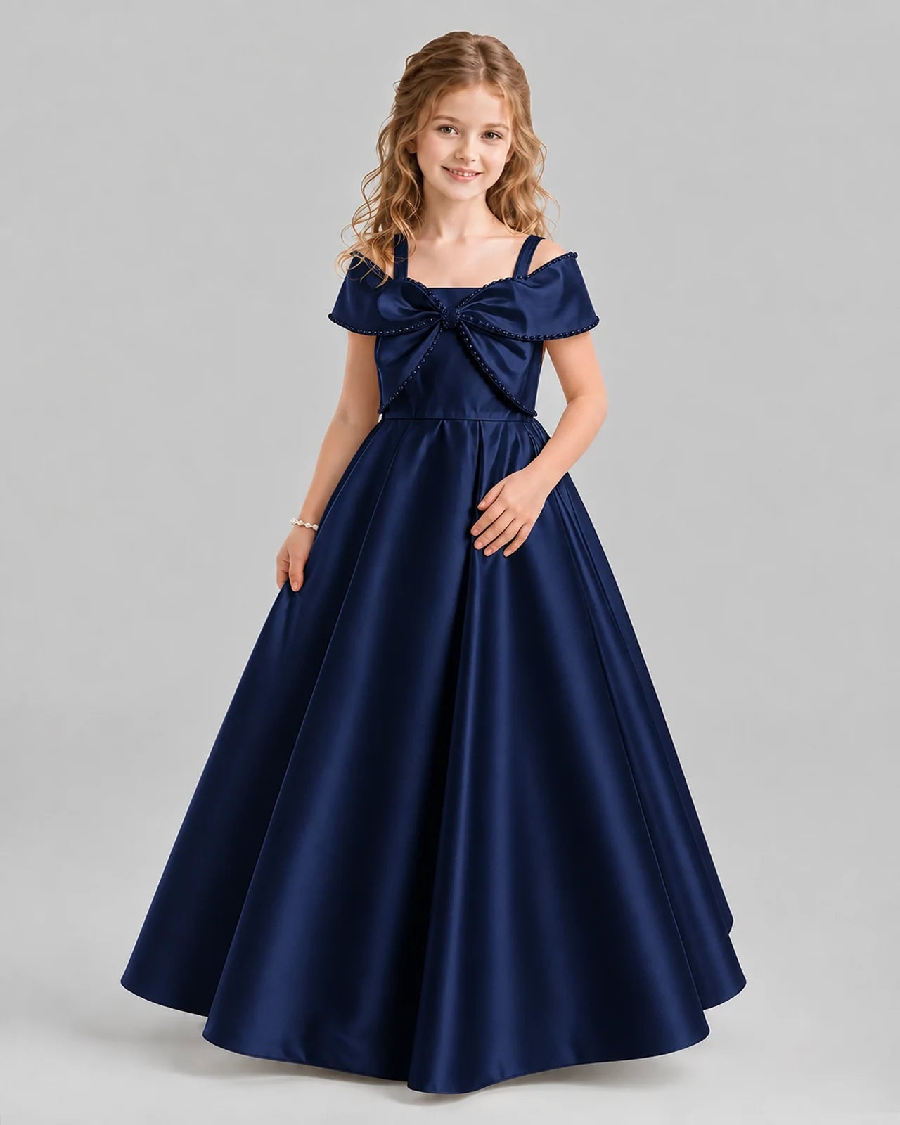Navy Blue A-line Girls Formal Dresses Pose