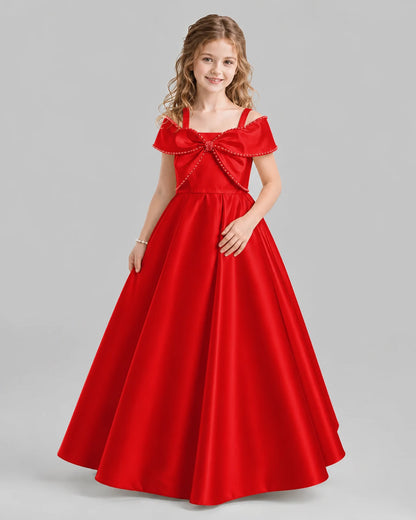 Red A-line Girls Formal Dresses Pose