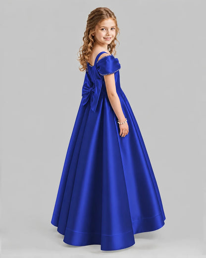 Royal Blue A-line Girls Formal Dresses Back