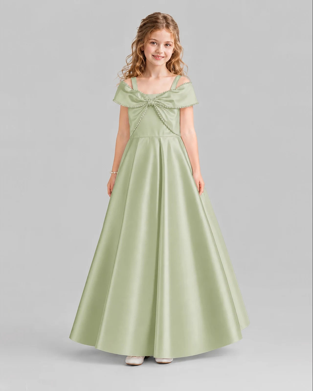 Sage Green A-line Girls Formal Dresses Front