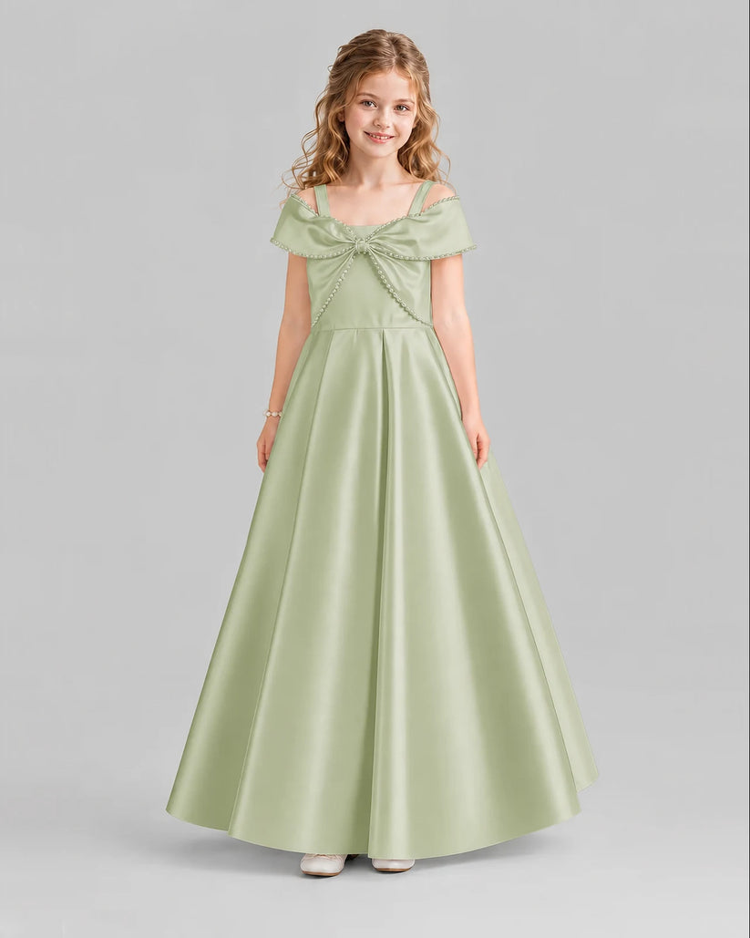 Sage Green A-line Girls Formal Dresses Front