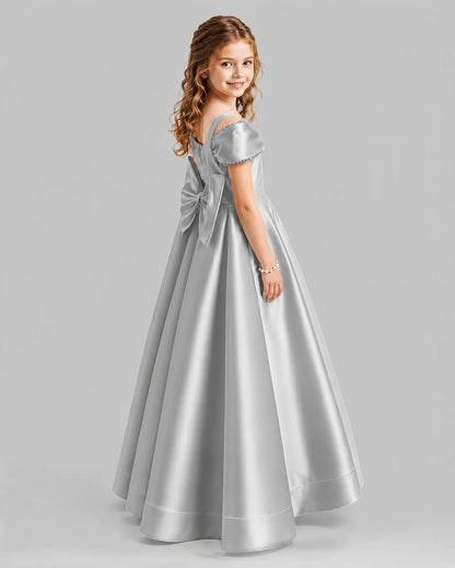 Silver A-line Girls Formal Dresses Back