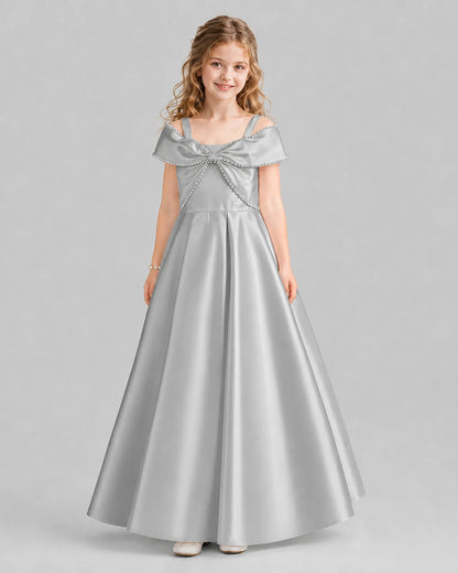 Silver A-line Girls Formal Dresses Front