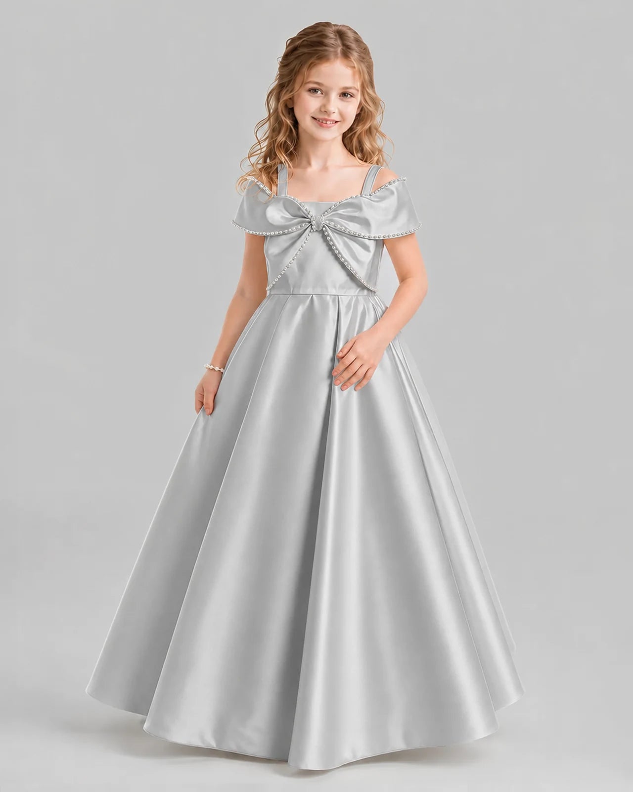 Silver A-line Girls Formal Dresses Pose