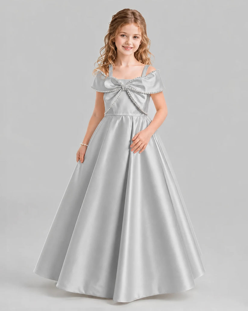 Silver A-line Girls Formal Dresses Pose