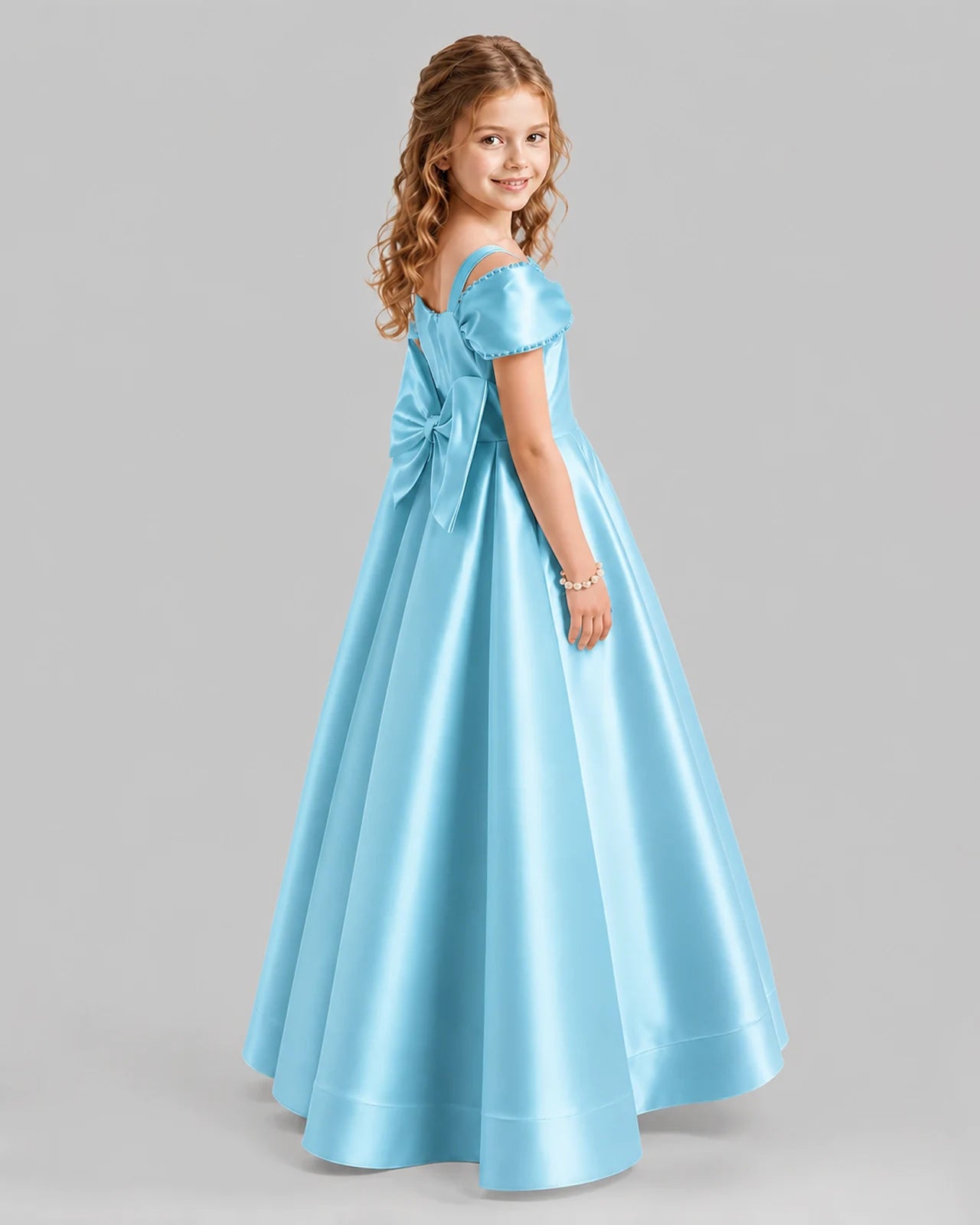 Sky Blue A-line Girls Formal Dresses Back