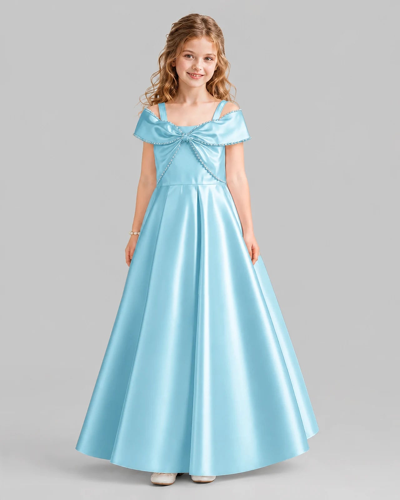 Sky Blue A-line Girls Formal Dresses Front