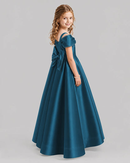 Teal A-line Girls Formal Dresses Back
