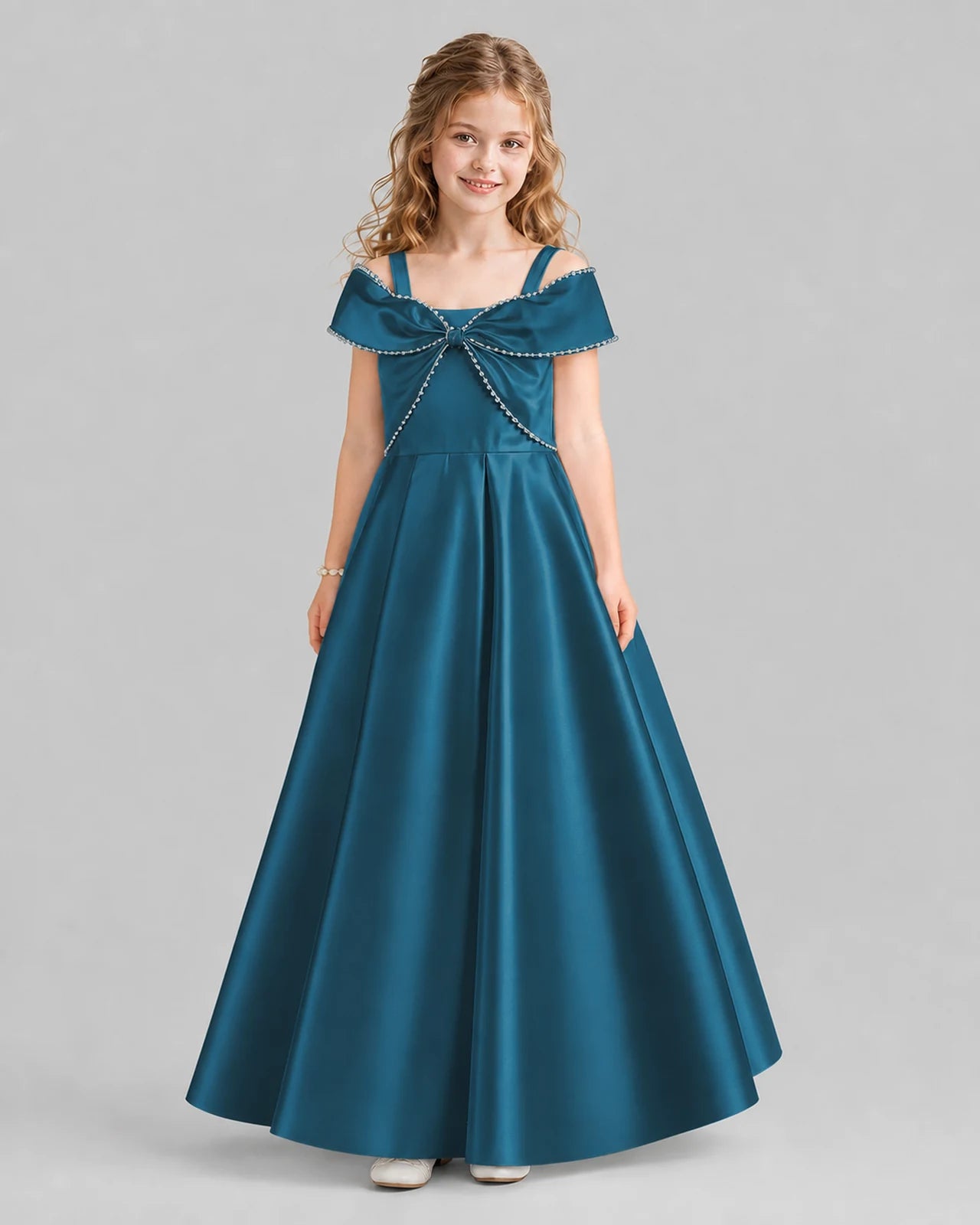 Teal A-line Girls Formal Dresses Front